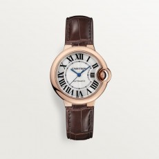 [premium] C 까르** 발롱 블루 드 33mm 화이트 다이얼 오토매틱 가죽 스트랩 시계