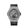 [premium] H 위블* 에어로퓨전 문페이즈 티타늄 42mm 사파이어 다이얼 오토매틱 블랙 가죽 스트랩 시계
